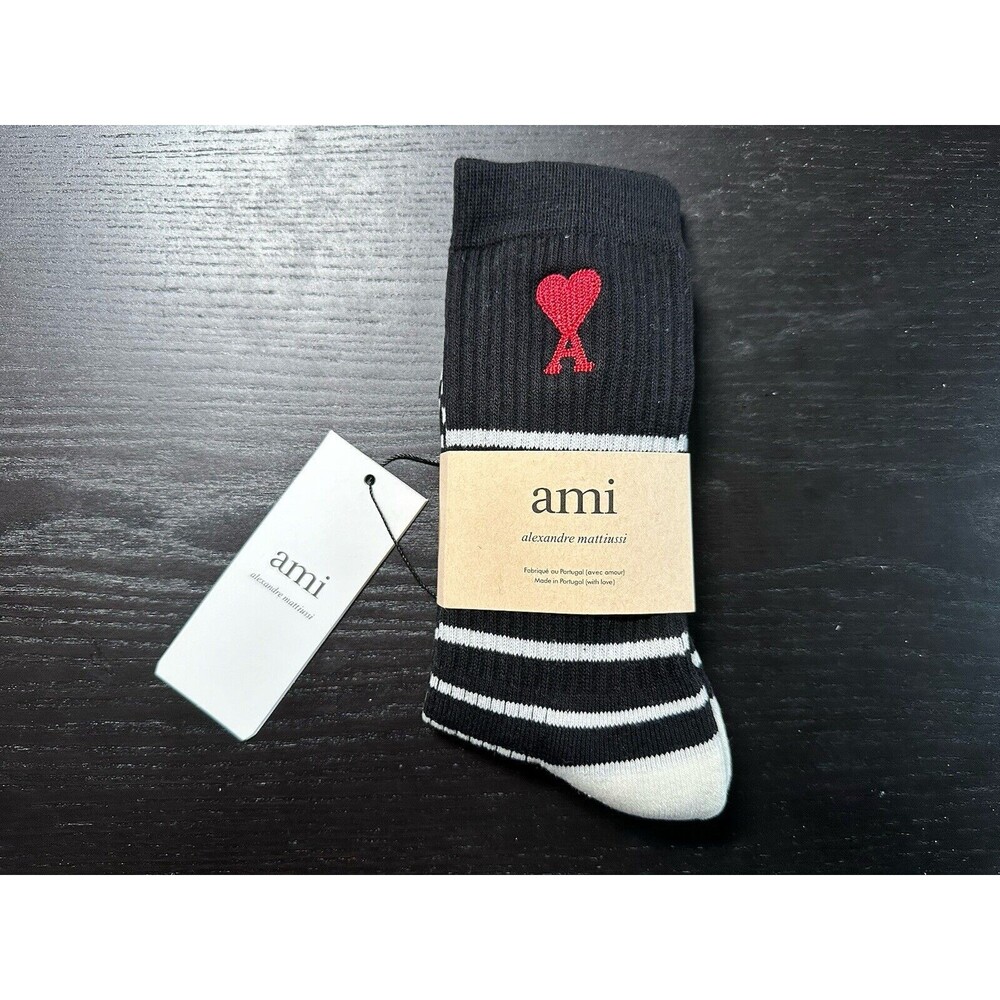 AMI Paris Alexandre Mattiussi Socks Embroidered Logo EU 36-41 Unisex Black white